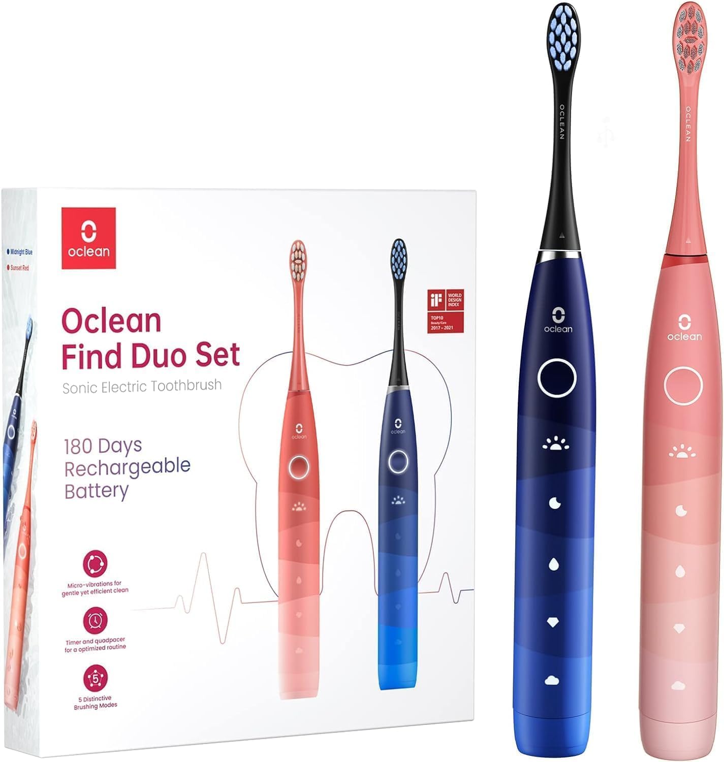 Oclean Flow Elektrische Zahnbürste, Schallzahnbürste mit 180 Tage Akkulaufzeit, 5 Putzmodi Zahnbürste Elektrisch IPX7 Sonic Electric Toothbrush mit DuPont Zahnbürstenkopf, Timer (Weiß)
