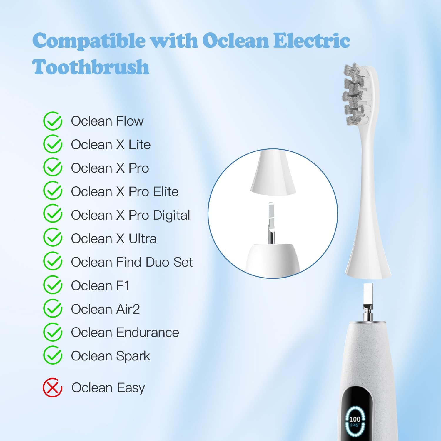 6er-Pack Ersatzbürstenköpfe, kompatibel mit elektrischen Zahnbürstenköpfen von Oclean für Oclean Spark, Flow, X Pro, X Pro Elite, X Pro Digital, X Lite, X10, X Ultra, Air2, F1