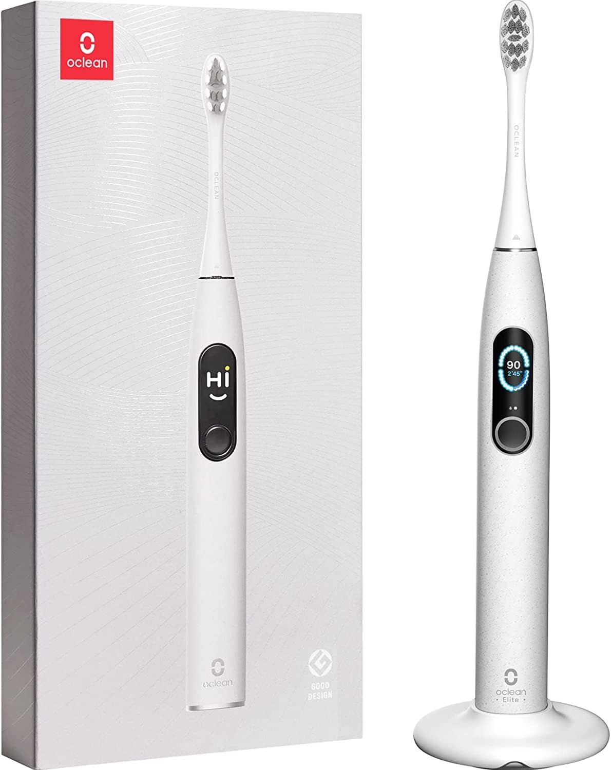Oclean X Pro Elite Elektrische Zahnbürste mit 6 Bürstenköpfe & Reiseetui, Schallzahnbürste mit Farbdisplay, Ultraleise Putzerfahrung, 35 Tage Akkulaufzeit, mit Timer, Drucksensor & APP, Grau