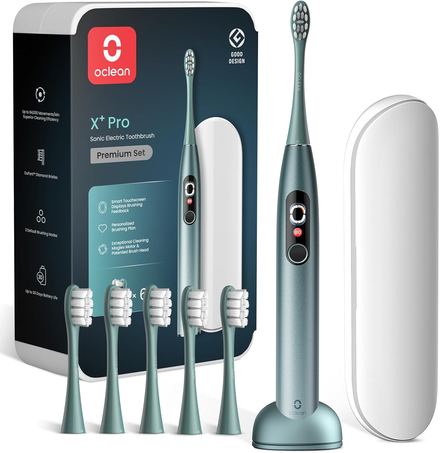 Oclean Elektrische Zahnbürste X Series Pro Gift Set, Schallzahnbürste mit Bildschirm, 3 Modi & 32 Intensitäten Sonic Electric Toothbrush mit Timer, 6 Stücke Bürstenköpfe mit Reiseetui, Dunkellila