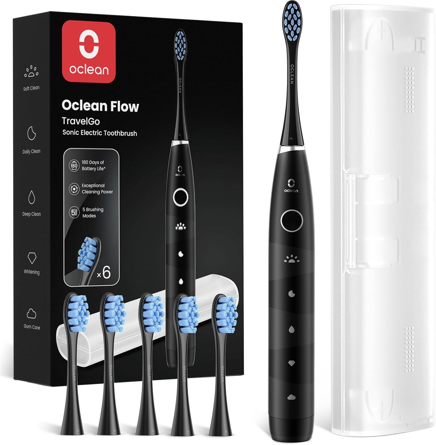 Oclean Flow Elektrische Zahnbürste, Schallzahnbürste mit 180 Tage Akkulaufzeit, 5 Putzmodi Zahnbürste Elektrisch IPX7 Sonic Electric Toothbrush mit DuPont Zahnbürstenkopf, Timer (Weiß)