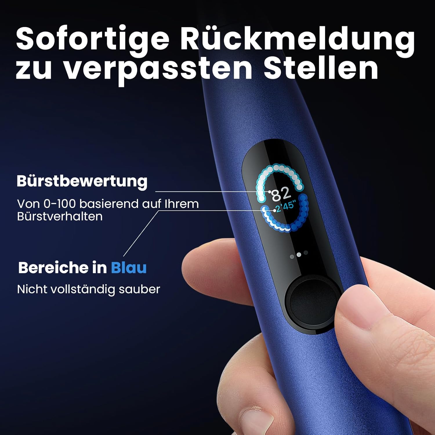 Oclean X Pro Elektrische Zahnbürste, Schallzahnbürste mit Farbdisplay, 3 Putzmodi & 32 Intensitäten, 30 Tage Akkulaufzeit, mit Timer, Drucksensor & APP, Blau