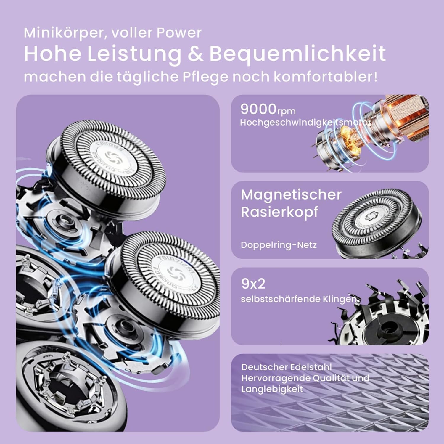 METZ Traveller Rasierer Herren, Tragbarer Elektrorasierer mit Reiseetui, Nass und Trockenrasierer mit 9000rpm Motor, IPX7 Wasserdicht electric Shaver für unterwegs, 60 Tage Akkulaufzeit, Weiß