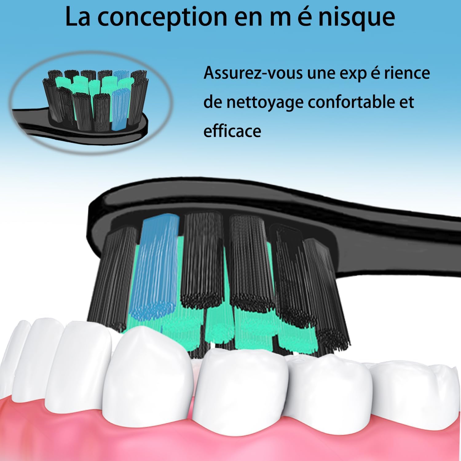 Copimy Têtes de Brosse à Dents Electrique Compatible avec My Variations, 6 têtes de brosse compatibles avec brosse à dents électriques MyVariations tete de rechange brossettes (noir)