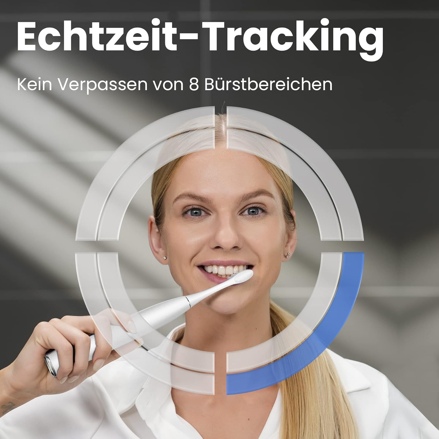 Oclean X Pro Elite Elektrische Zahnbürste, intelligenter Touchscreen, geräuscharm, 45 dB, 4 Modi und 32 Intensitätsstufen, 3,5 Tage Akkulaufzeit, mit Timer, Drucksensor und APP, IPX7, Grau
