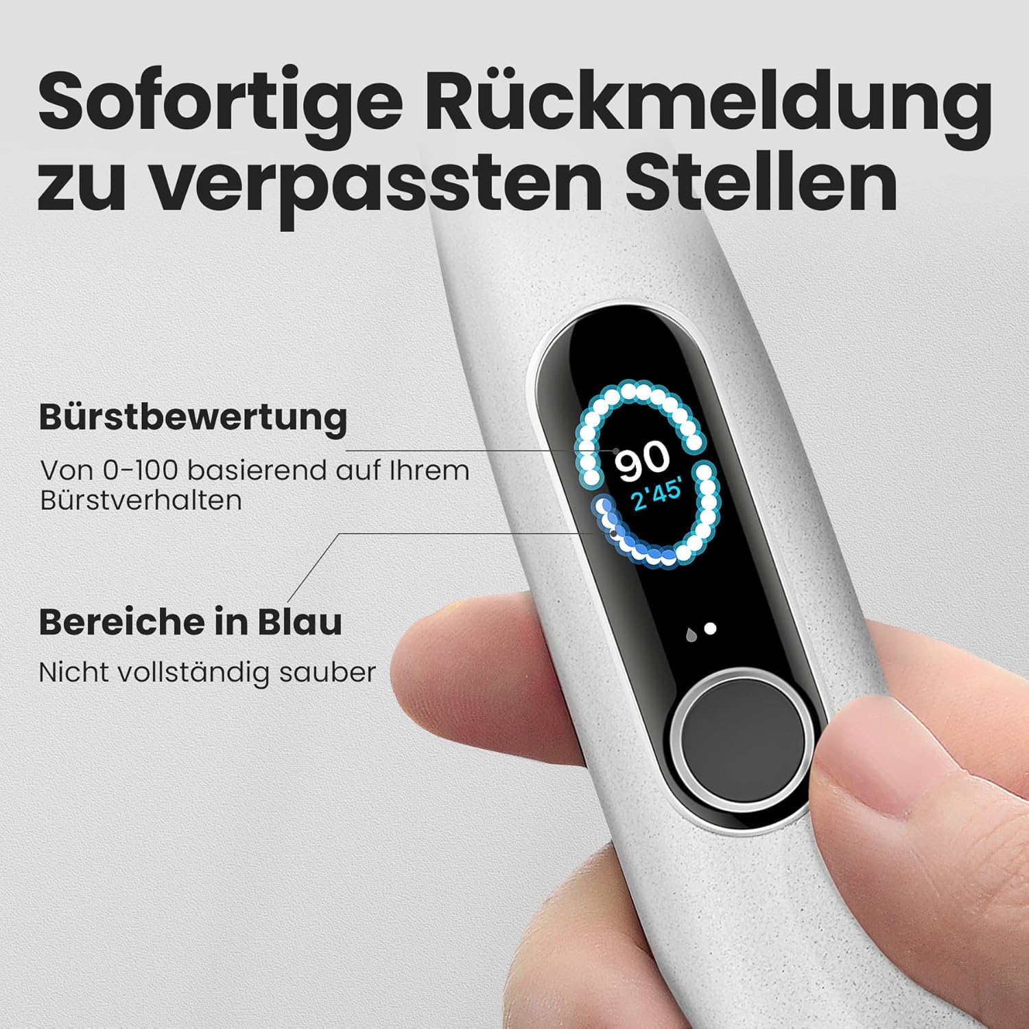 Oclean X Pro Elite Elektrische Zahnbürste, intelligenter Touchscreen, geräuscharm, 45 dB, 4 Modi und 32 Intensitätsstufen, 3,5 Tage Akkulaufzeit, mit Timer, Drucksensor und APP, IPX7, Grau