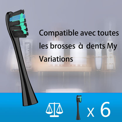 Copimy Têtes de Brosse à Dents Electrique Compatible avec My Variations, 6 têtes de brosse compatibles avec brosse à dents électriques MyVariations tete de rechange brossettes (noir)