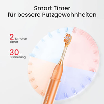 Oclean Ease elektrische Zahnbürste Orange, USB-Ladung Zahnbürste mit 3 Bürstenköpfen, Tragbare Schallzahnbürste für Reisen, Sonic Electric Toothbrush mit Timer, 2 Putzmodi, Wandhalterung