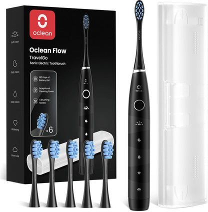 Oclean Flow Elektrische Zahnbürste, Schallzahnbürste mit 180 Tage Akkulaufzeit, 5 Putzmodi Zahnbürste Elektrisch IPX7 Sonic Electric Toothbrush mit DuPont Zahnbürstenkopf, Timer (Weiß)