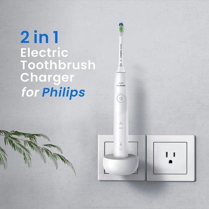 2-in-1-Wandladegerät für die elektrische Zahnbürste Philips Sonicare, 3-Port-Ladestation mit US-Stecker für Philips 1100 3100 4100 4300 4500 5100 5300 6000 6100 6300 7000 Serie, IPX5, Weiß 