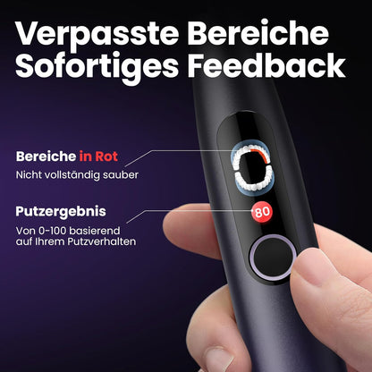 Oclean Elektrische Zahnbürste X Series Pro Gift Set, Schallzahnbürste mit Bildschirm, 3 Modi & 32 Intensitäten Sonic Electric Toothbrush mit Timer, 6 Stücke Bürstenköpfe mit Reiseetui, Dunkellila