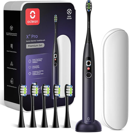 Oclean Elektrische Zahnbürste X Series Pro Gift Set, Schallzahnbürste mit Bildschirm, 3 Modi & 32 Intensitäten Sonic Electric Toothbrush mit Timer, 6 Stücke Bürstenköpfe mit Reiseetui, Dunkellila
